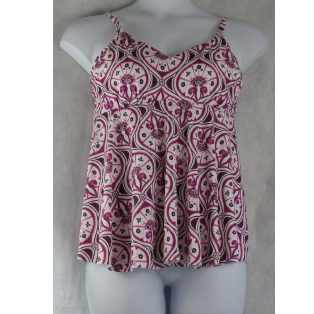 NWT Swim Solutions Women's Tiletale V-Neck Tankini Top Swimsuit, Magenta Multi